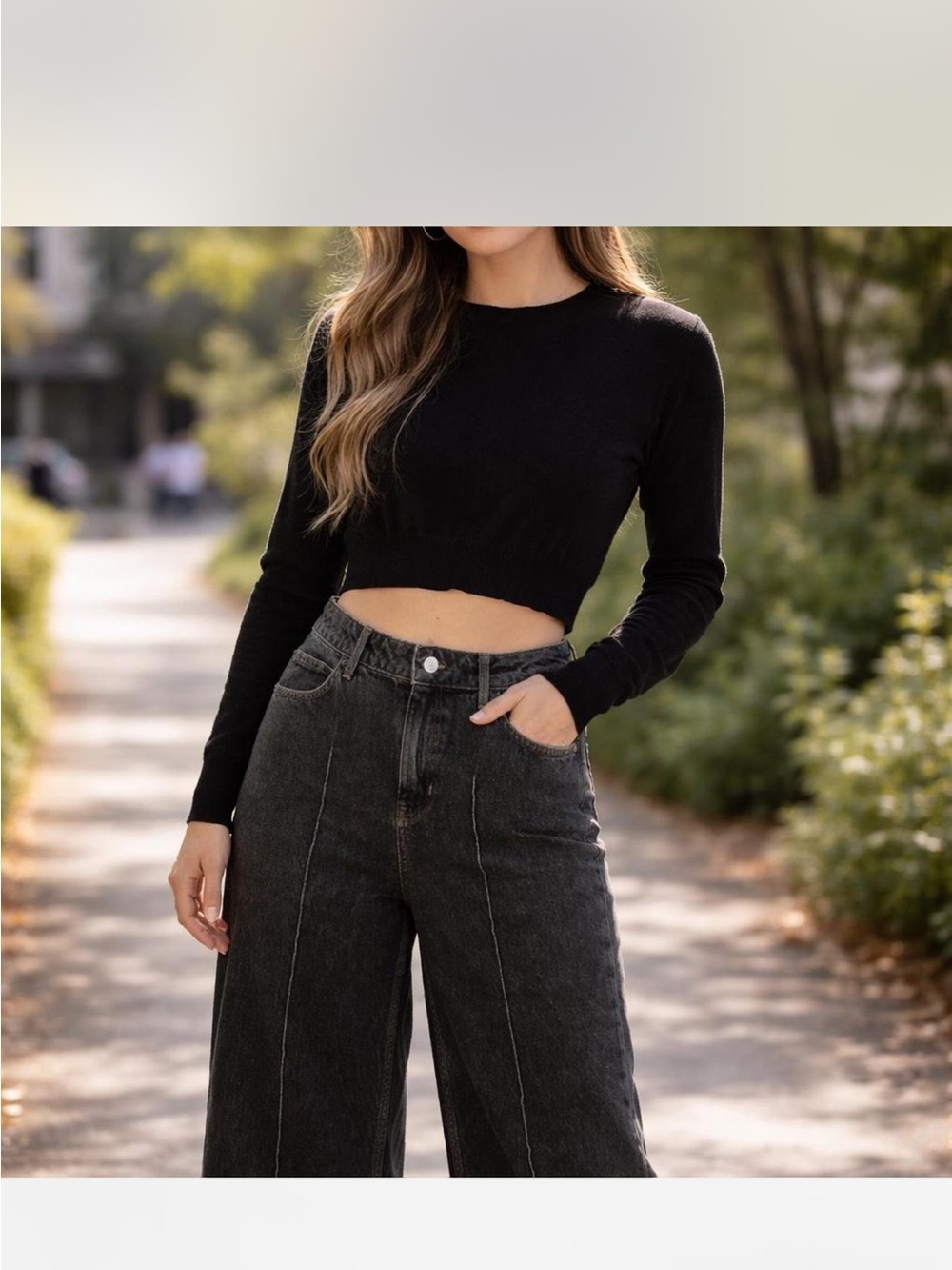 Cropped Long-Sleeve Sweater Size S